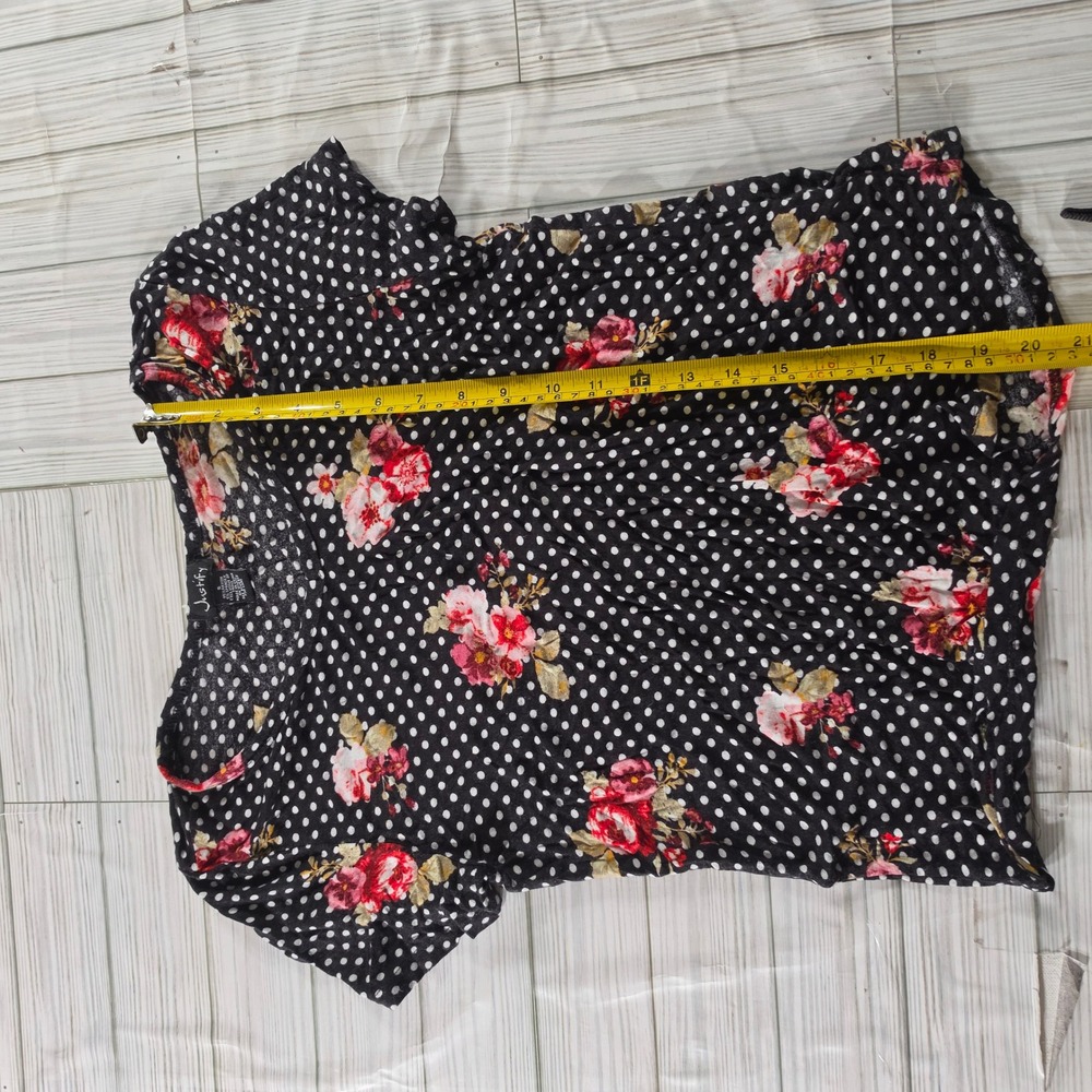 Justify Womens Floral Polka Dot Short Sleeve Scoop Neck Top Black Size S - Picture 6 of 6